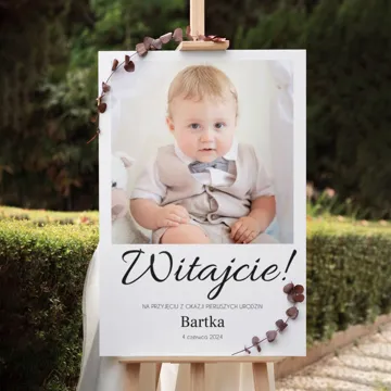 Tablica powitalna personalizowana ze zdjęciem własny tekst dla gości na urodziny obraz na płótnie 40x60 cm