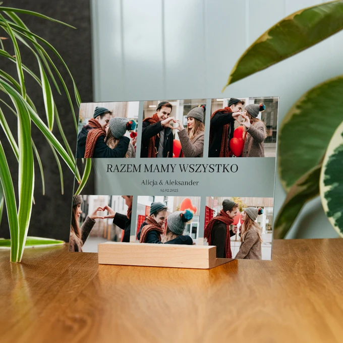 Druk na szkle kolaż 6 zdjęć dla pary prezent na walentynki rocznicę ramka 15x21 cm