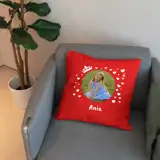 Personalizowana poduszka czerwona ze zdjęciem prezent na Dzień Dziecka
