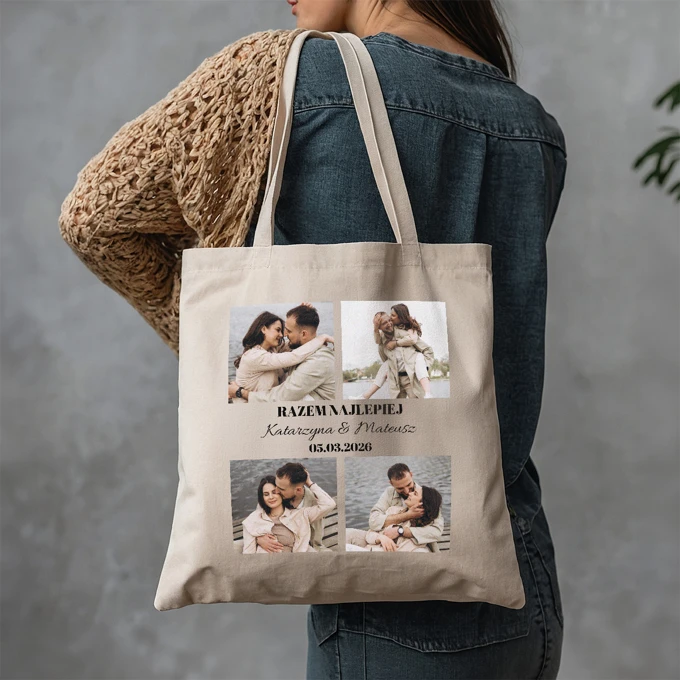 Torba ze zdjęciem na zakupy dla pary prezent na Walentynki rocznicę
