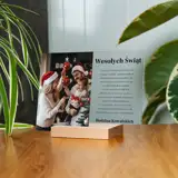 Wydruk na szkle akrylowym z podstawką ze zdjęciem i życzeniami prezent na święta 15x21 cm
