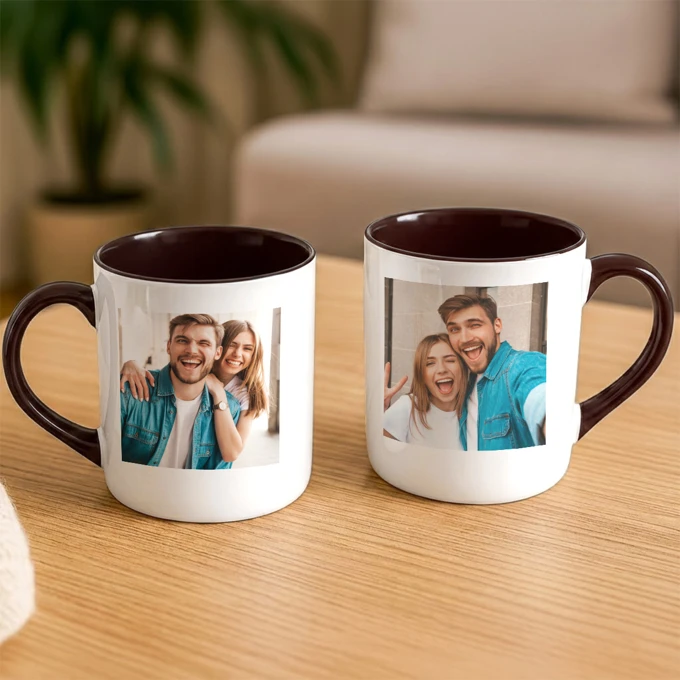 Kubek ze zdjęciem czarne ucho czarny środek personalizowany