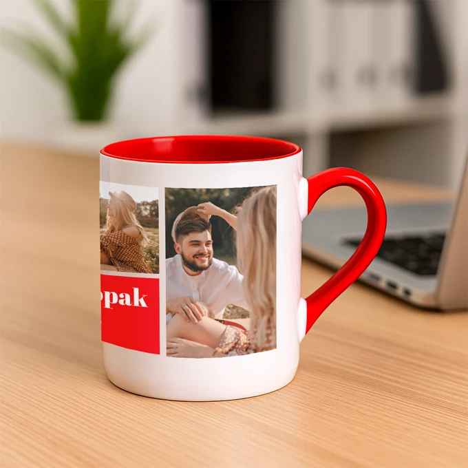 Personalizowany kubek z Twoich zdjeć na prezent dla chłopaka czerwone wnętrze