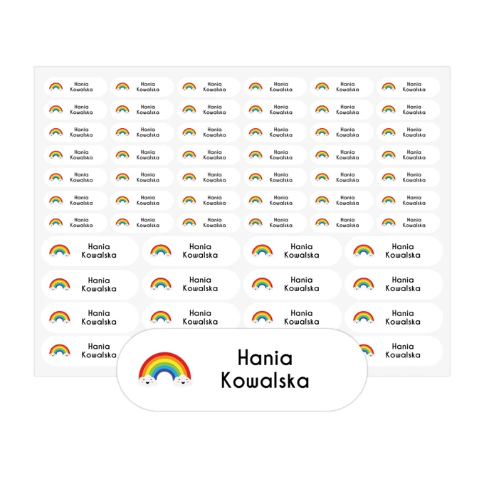 Arkusz naprasowanek dla dziecka z grafiką i imieniem na ubrania arkusz 58 sztuk tęcza