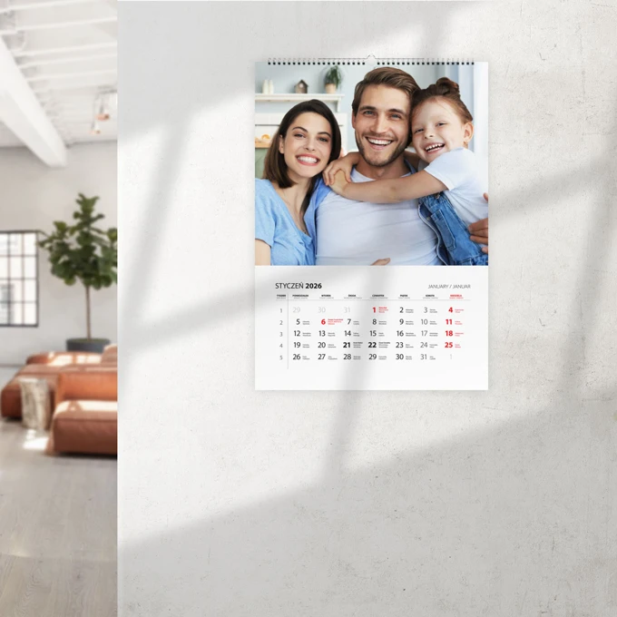 Personalizowany kalendarz ze zdjęciami na 2026 rok ścienny 13 stron na prezent A4