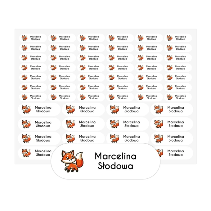 Etykiety na przybory szkolne imienne lisek arkusz 58 sztuk