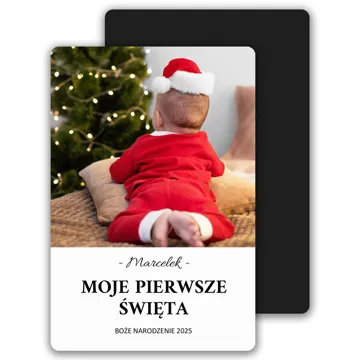 Moje Pierwsze Święta magnes ze zdjęciem i imieniem na lodówkę 7x10 cm wykończenie matowe