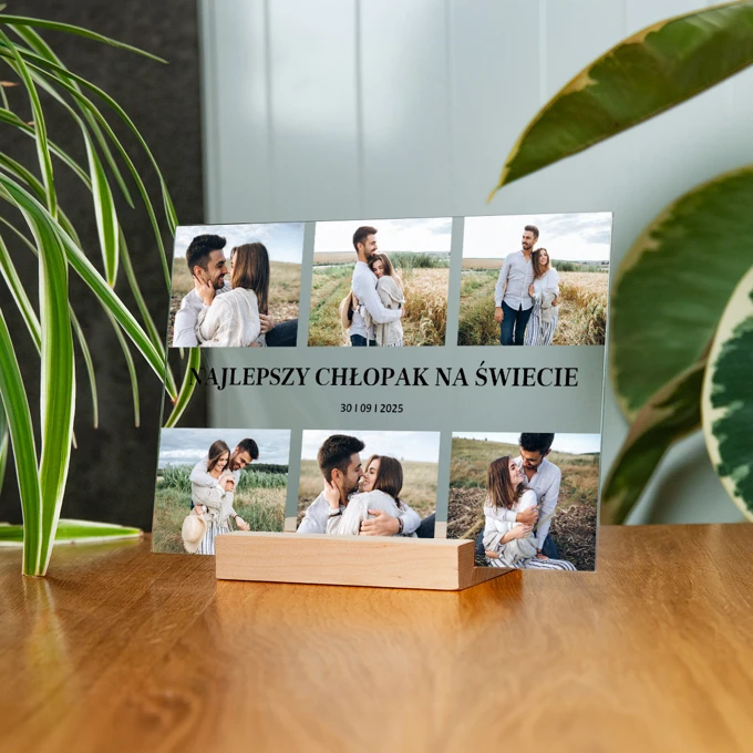 Prezent dla chłopaka na Dzień Chłopaka kolaż zdjęć na szkle personalizacja 21x15 cm