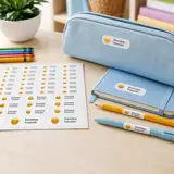 Wodoodporne naklejki imienne na przybory szkolne arkusz 58 sztuk emoji uśmiech