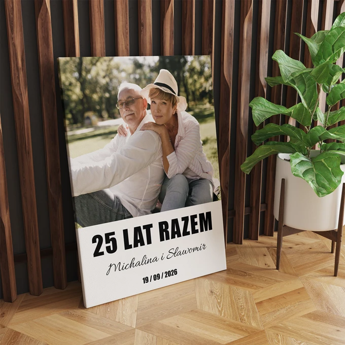 Prezent na 25 rocznicę ślubu obraz ze zdjęcie na płótnie z Twoim tekstem 30x40 cm