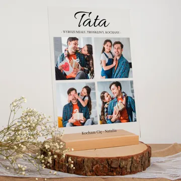 Zdjęcie na szkle dla Taty statuetka z dedykacją 21x30 cm