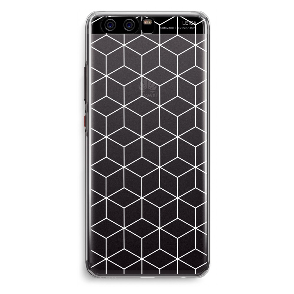 Huawei P10 Transparant Hoesje Soft Zwart Witte Kubussen huawei kopen in de aanbieding