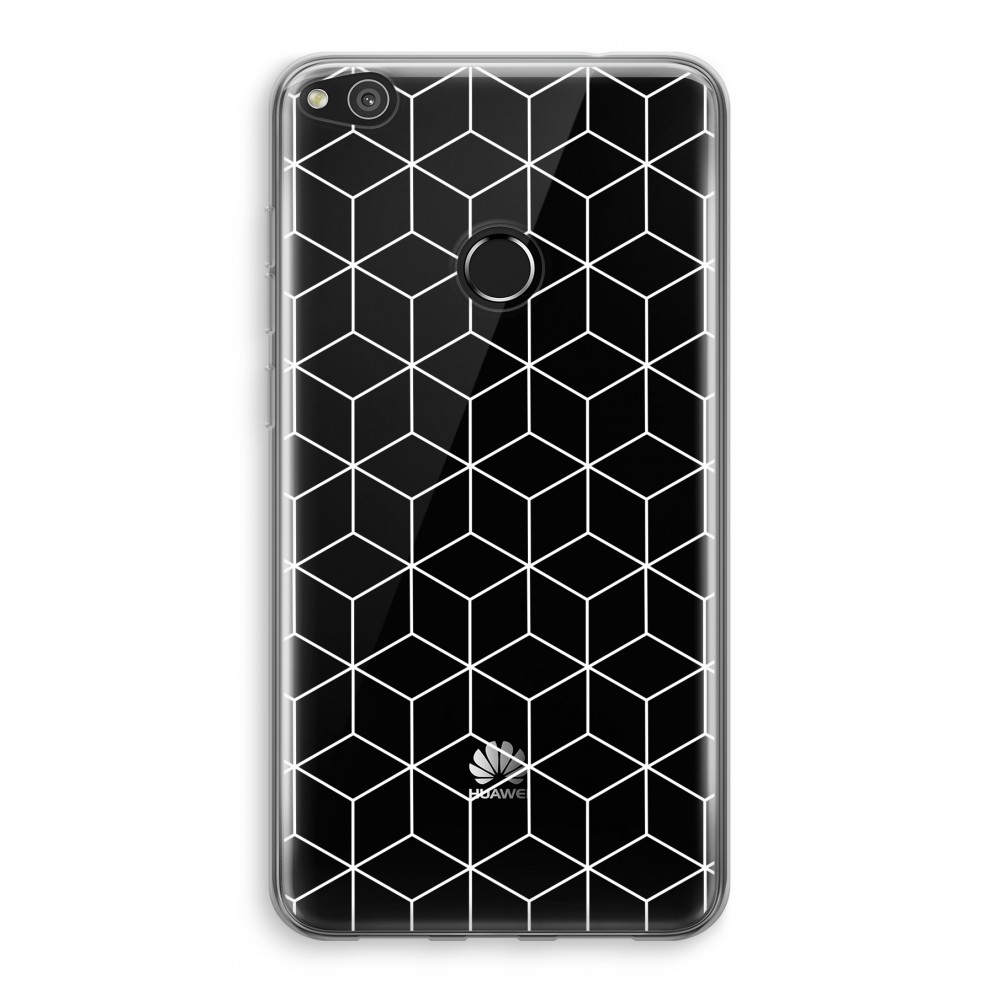 Huawei Ascend P8 Lite 2017 Transparant Hoesje Soft Zwart Witte Kubussen huawei kopen in de aanbieding