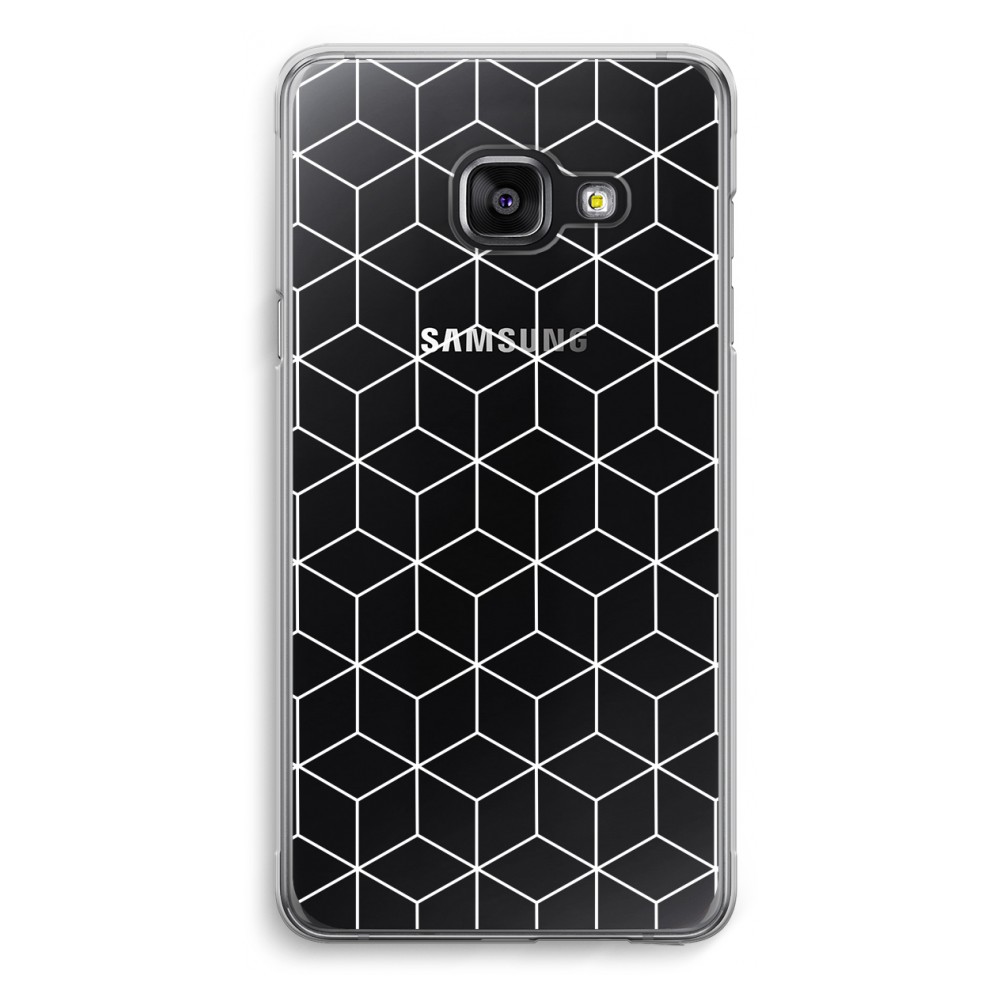 Samsung A3 2017 Transparant Hoesje Soft Zwart Witte Kubussen samsung kopen in de aanbieding