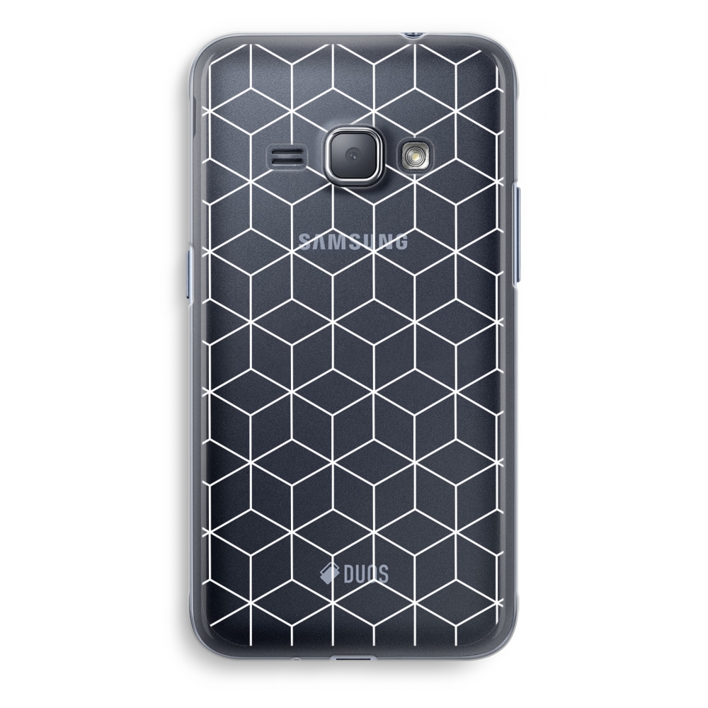 Samsung Galaxy J1 2016 Transparant Hoesje Soft Zwart Witte Kubussen samsung kopen in de aanbieding