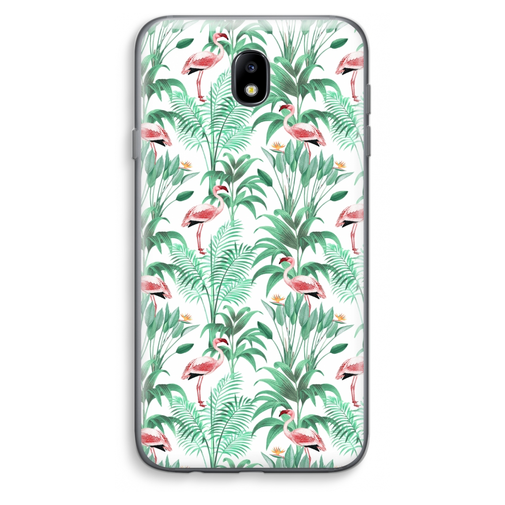 Samsung Galaxy J7 2017 Transparant Hoesje Soft Flamingo Bladeren samsung kopen in de aanbieding
