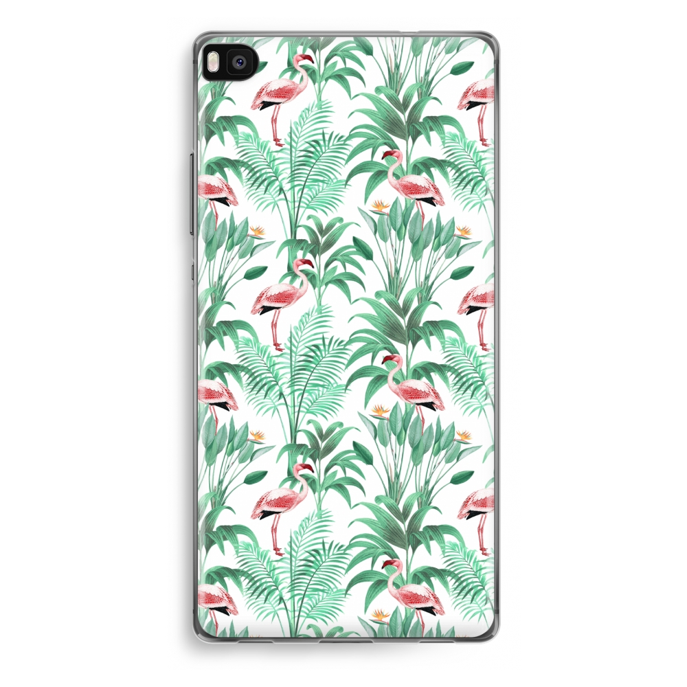 Huawei Ascend P8 Transparant Hoesje Soft Flamingo Bladeren huawei kopen in de aanbieding