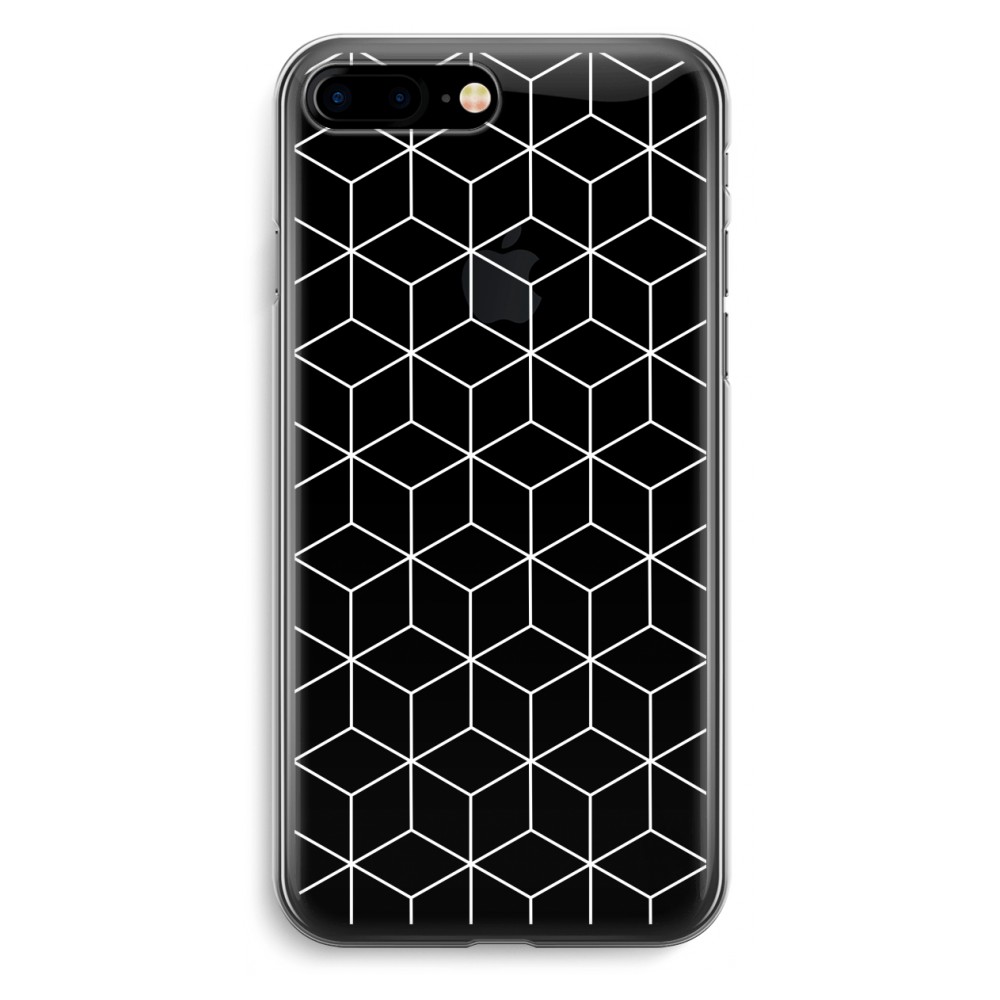 Apple Iphone 7 Plus Transparant Hoesje Soft Zwart Witte Kubussen apple kopen in de aanbieding