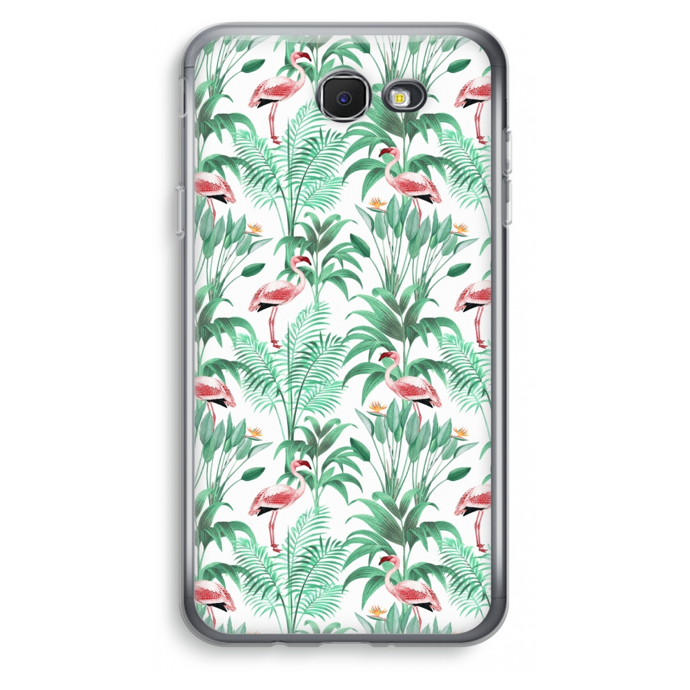 Samsung Galaxy J7 Prime 2017 Transparant Hoesje Soft Flamingo Bladeren samsung kopen in de aanbieding