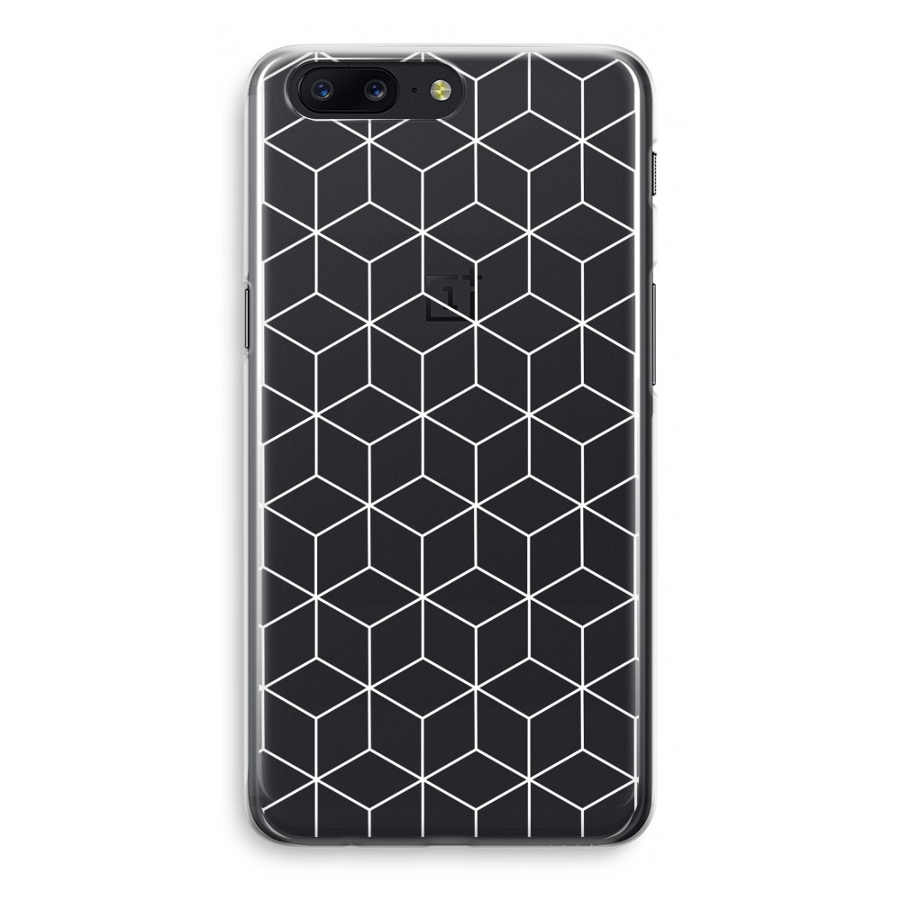 Oneplus 5 Transparant Hoesje Soft Zwart Witte Kubussen oneplus kopen in de aanbieding