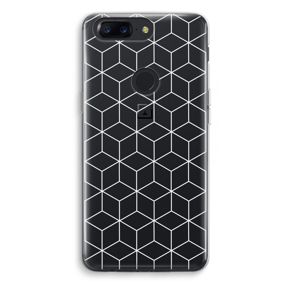Oneplus 5T Transparant Hoesje Soft Zwart Witte Kubussen oneplus kopen in de aanbieding