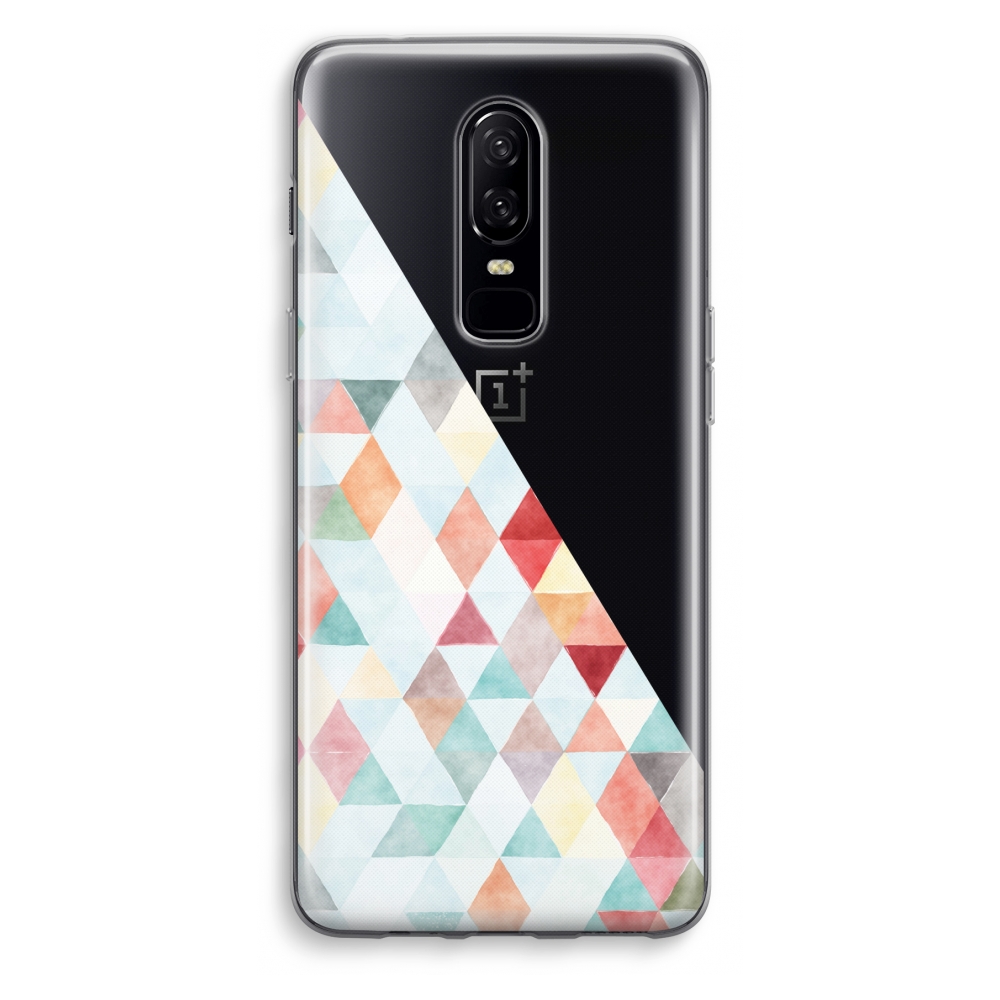 Oneplus 6 Transparant Hoesje Soft Gekleurde Driehoekjes Pastel oneplus kopen in de aanbieding