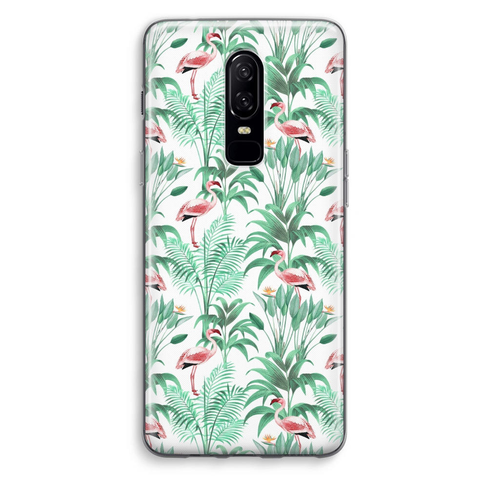 Oneplus 6 Transparant Hoesje Soft Flamingo Bladeren oneplus kopen in de aanbieding