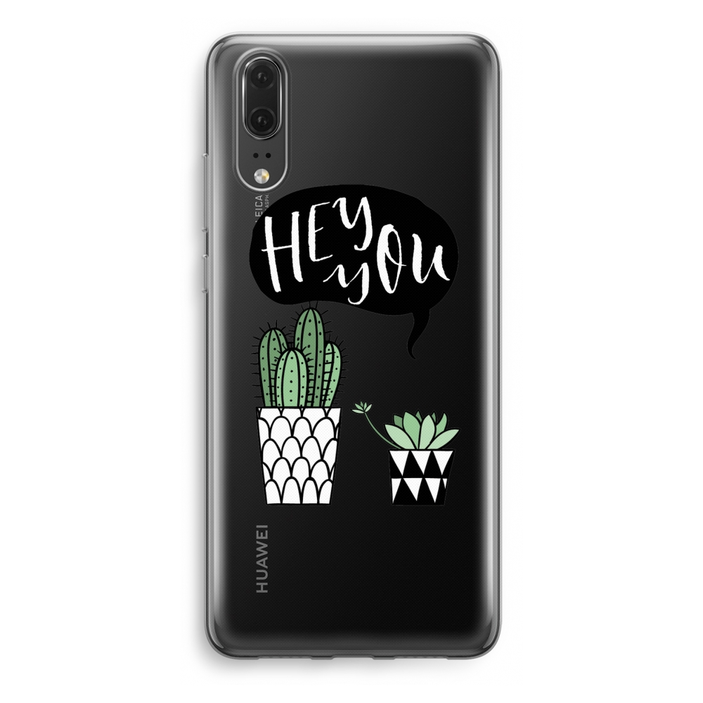 Huawei P20 Transparant Hoesje Soft Hey You Cactus huawei kopen in de aanbieding