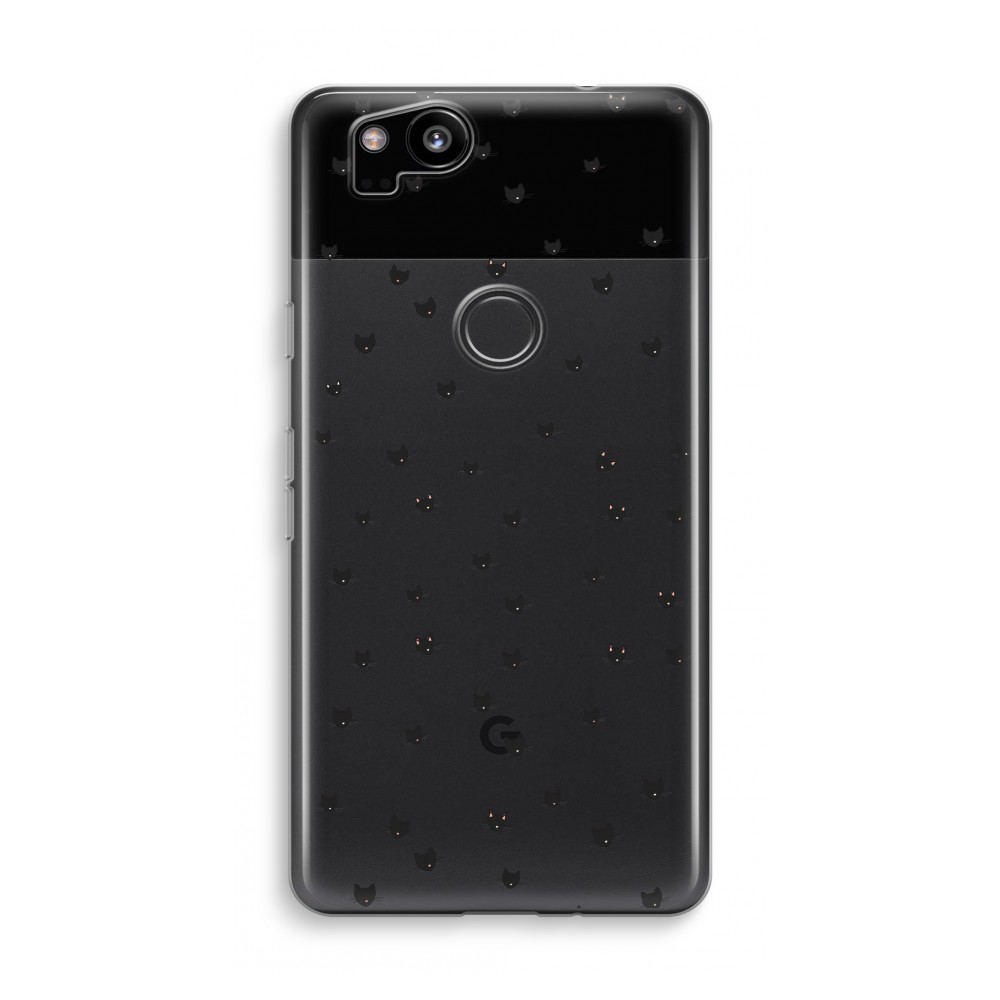 Google Pixel 2 Transparant Hoesje Soft Kleine Kattenkopjes google kopen in de aanbieding