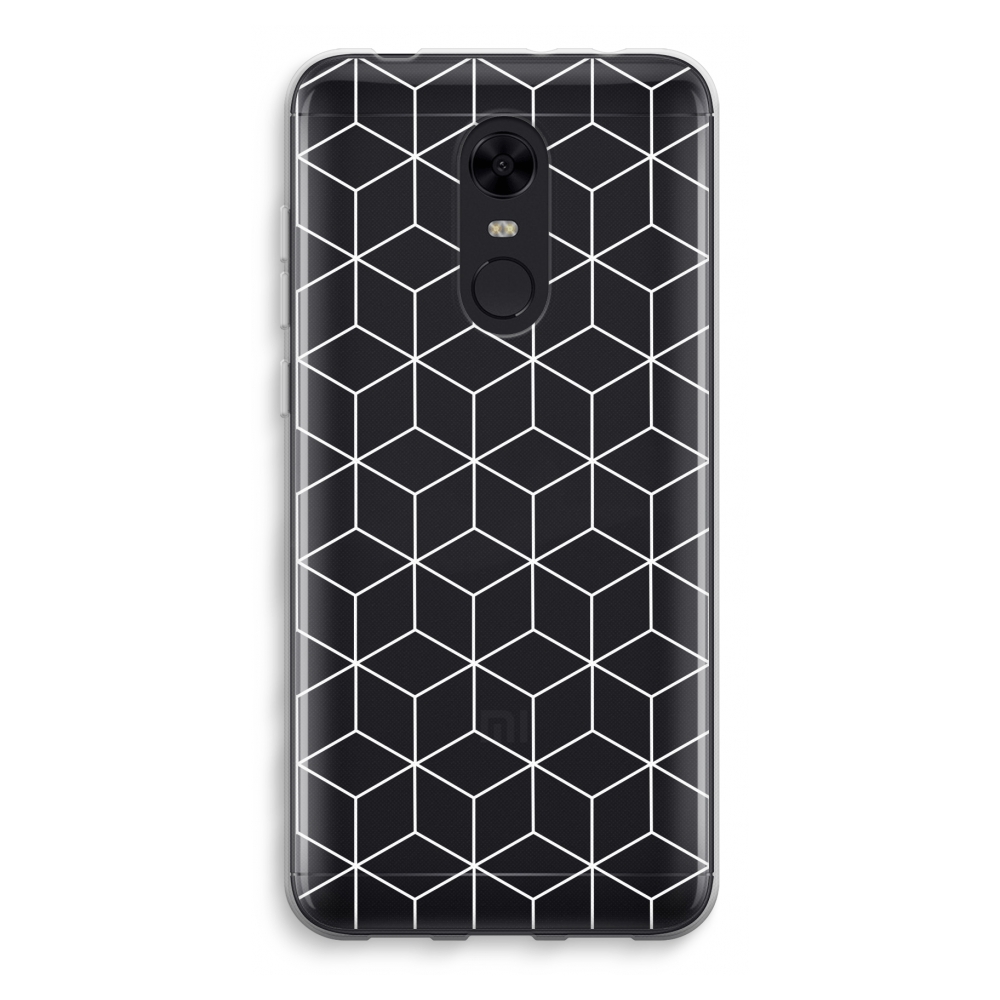 Xiaomi Redmi 5 Transparant Hoesje Soft Zwart Witte Kubussen xiaomi kopen in de aanbieding