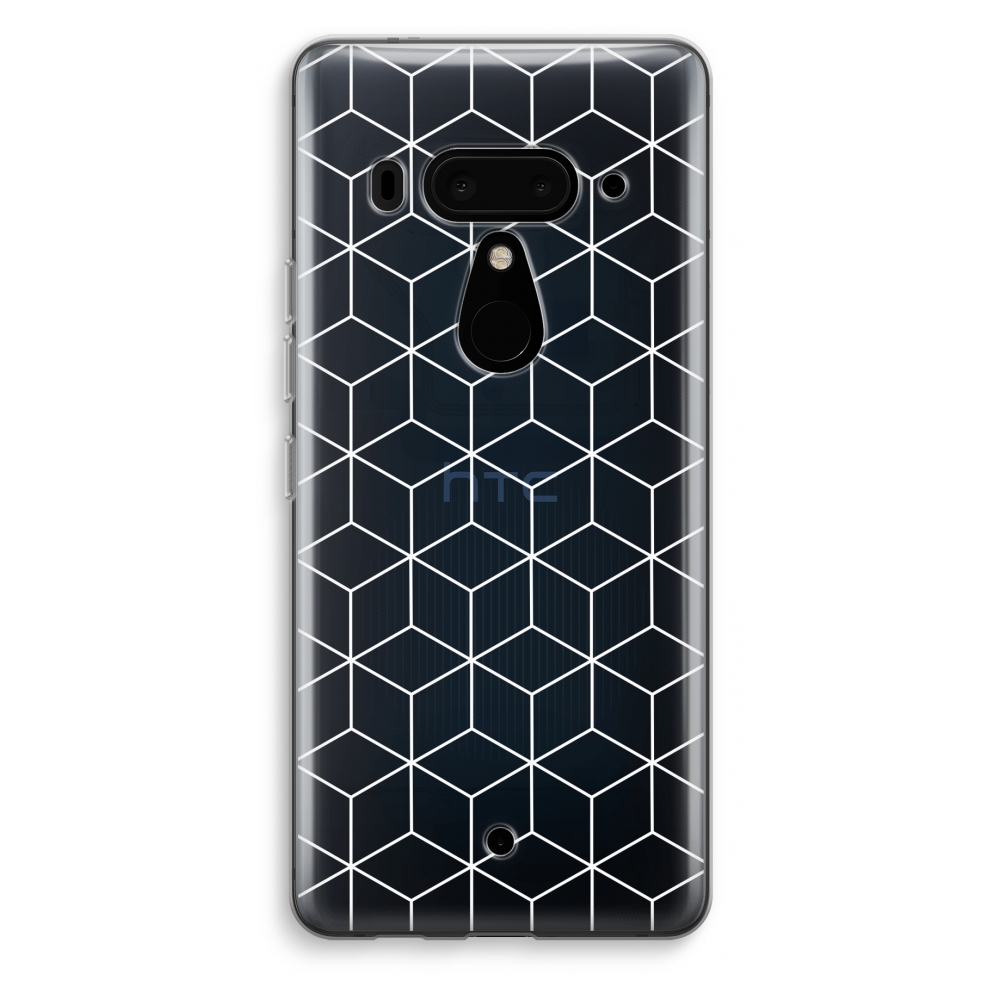 Htc U12 Transparant Hoesje Soft Zwart Witte Kubussen htc kopen in de aanbieding