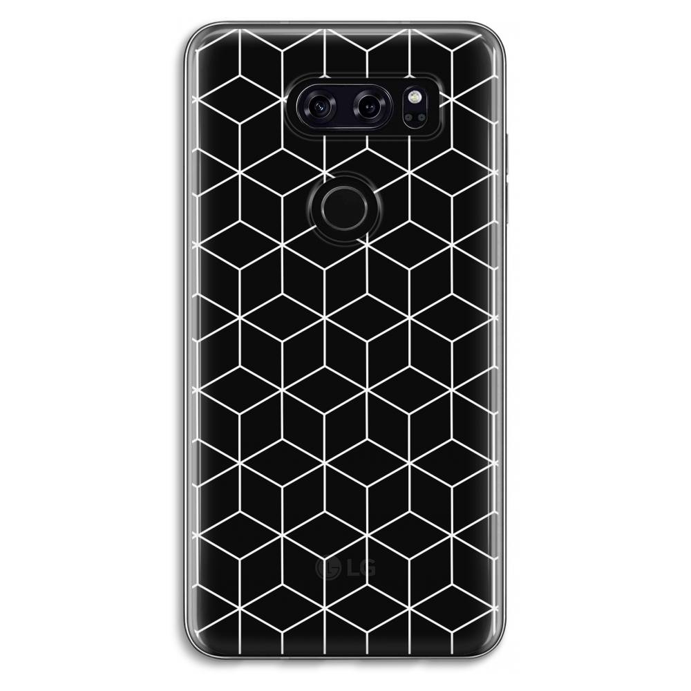 Lg V30 Transparant Hoesje Soft Zwart Witte Kubussen lg kopen in de aanbieding