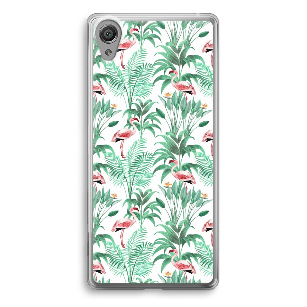Sony Xperia Xa1 Transparant Hoesje Soft Flamingo Bladeren sony kopen in de aanbieding