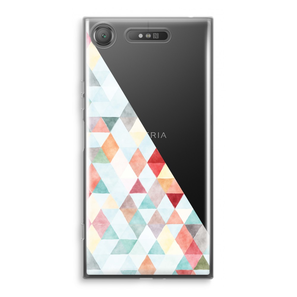 Sony Xperia Xz1 Transparant Hoesje Soft Gekleurde Driehoekjes Pastel sony kopen in de aanbieding