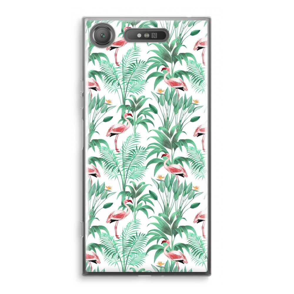 Sony Xperia Xz1 Transparant Hoesje Soft Flamingo Bladeren sony kopen in de aanbieding