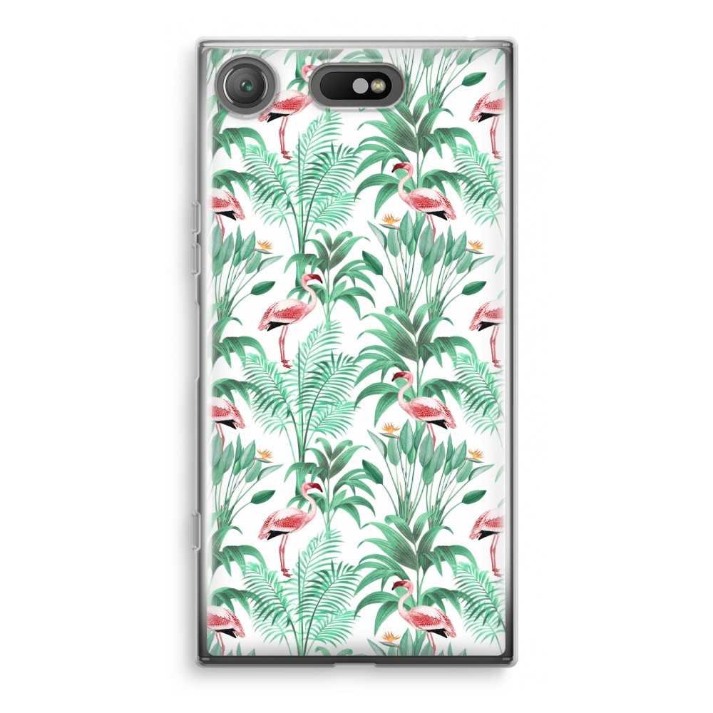 Sony Xperia Xz1 Compact Transparant Hoesje Soft Flamingo Bladeren sony kopen in de aanbieding