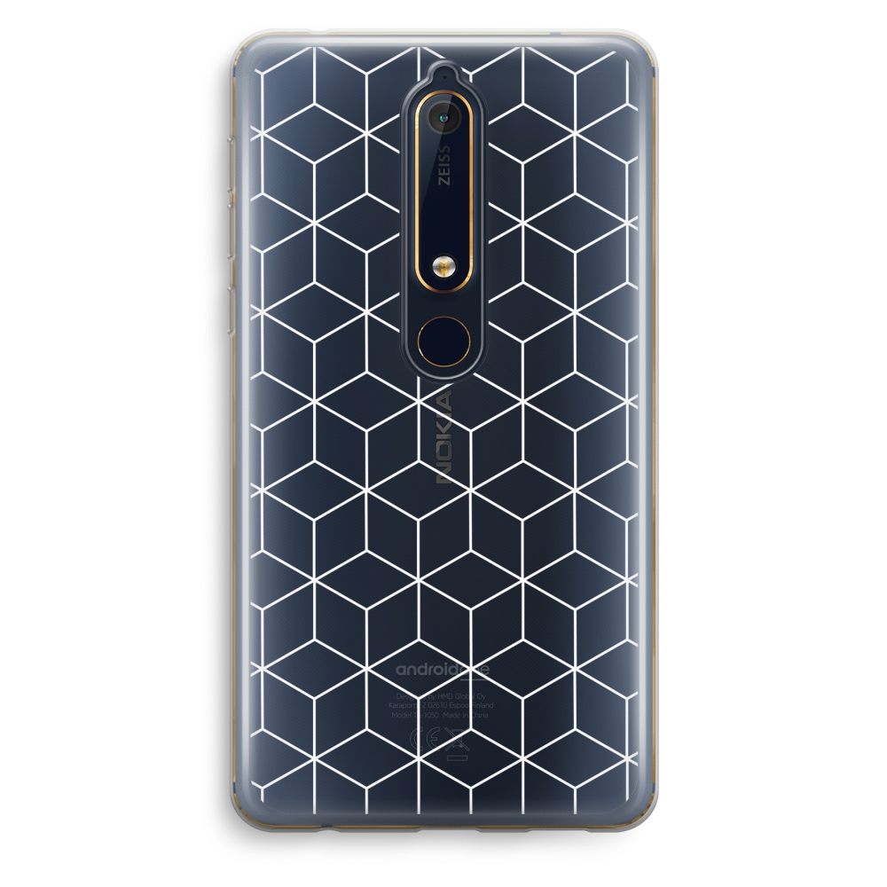 Nokia 6 2018 Transparant Hoesje Soft Zwart Witte Kubussen nokia kopen in de aanbieding