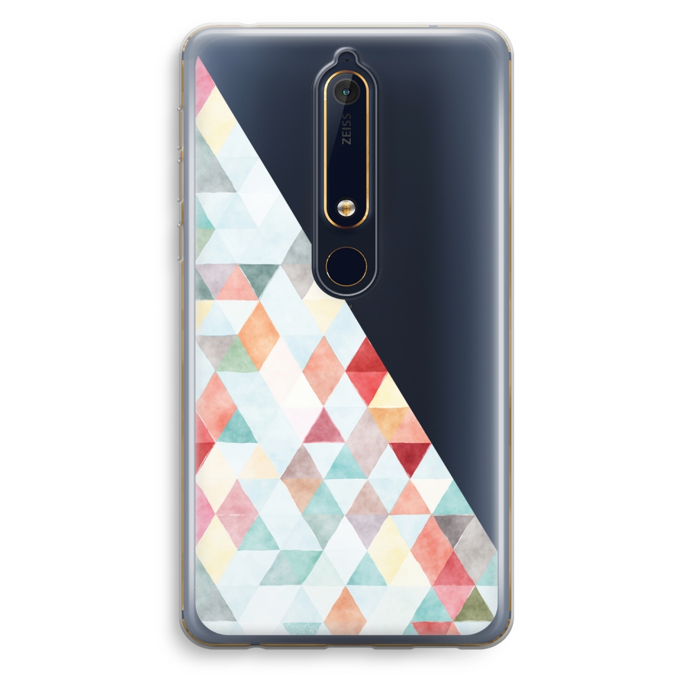 Nokia 6 2018 Transparant Hoesje Soft Gekleurde Driehoekjes Pastel nokia kopen in de aanbieding