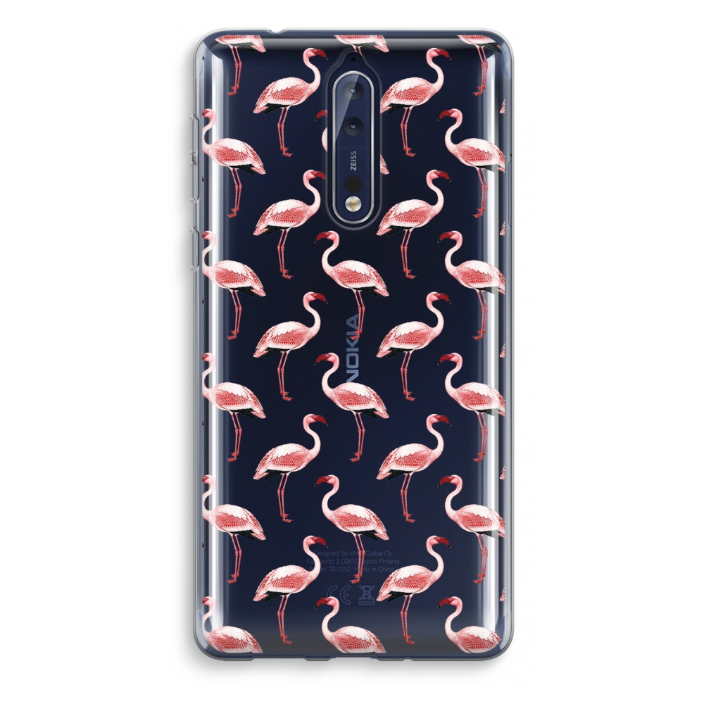 Nokia 8 Transparant Hoesje Soft Flamingoprint Groen nokia kopen in de aanbieding