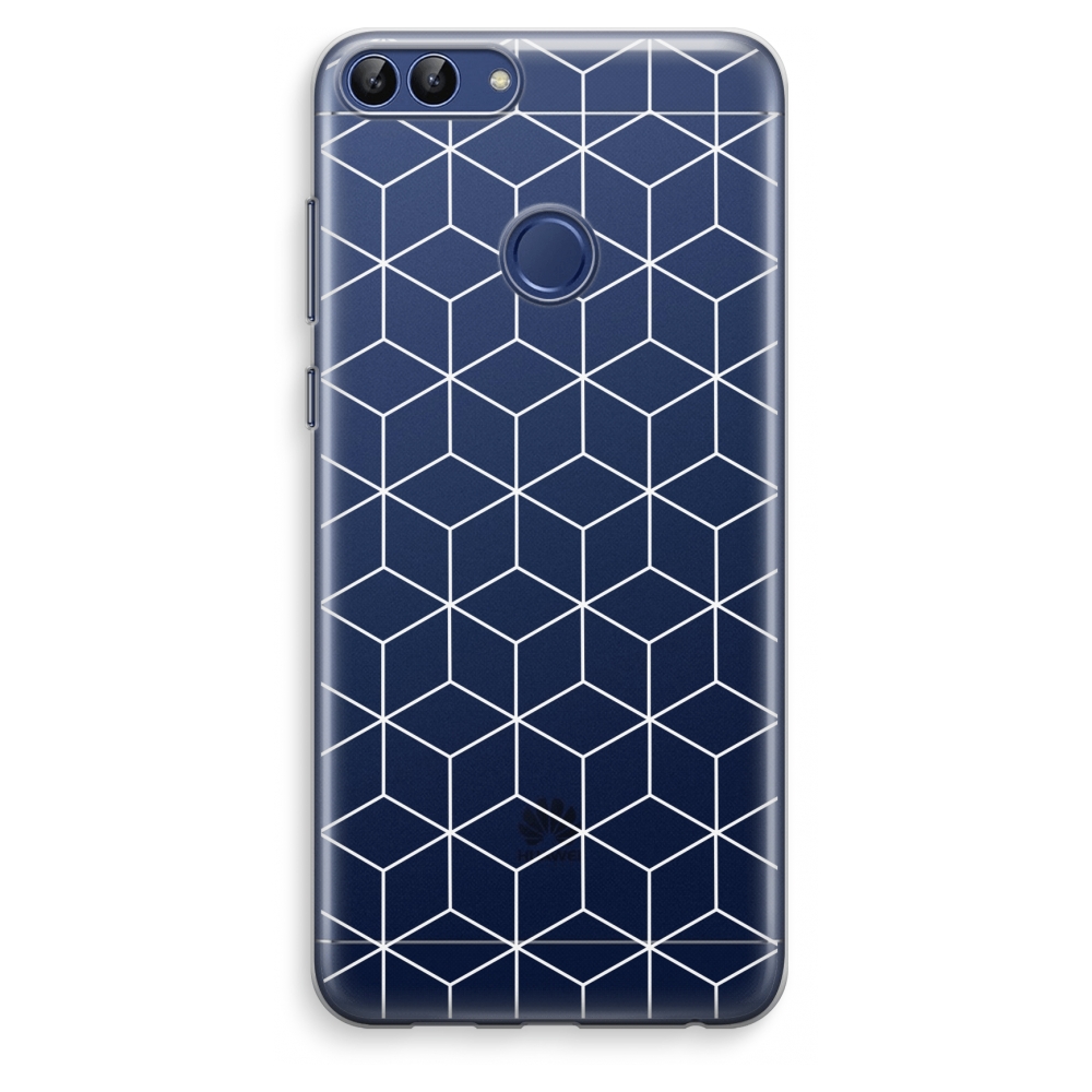 Huawei P Smart 2018 Transparant Hoesje Soft Zwart Witte Kubussen huawei kopen in de aanbieding