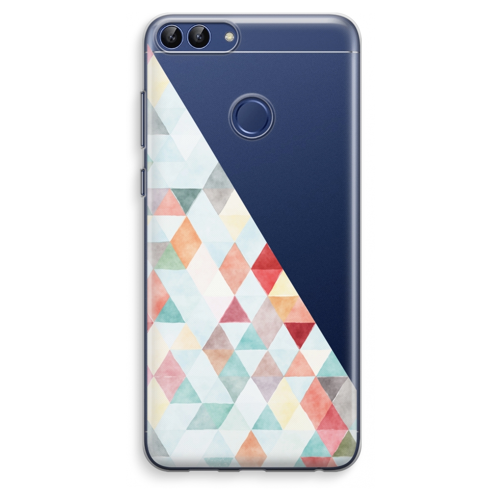 Huawei P Smart 2018 Transparant Hoesje Soft Gekleurde Driehoekjes Pastel huawei kopen in de aanbieding
