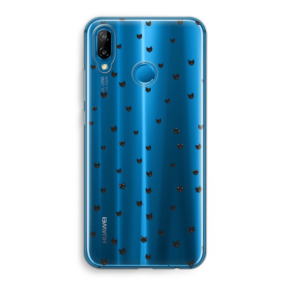 Huawei P20 Lite Transparant Hoesje Soft Kleine Kattenkopjes huawei kopen in de aanbieding