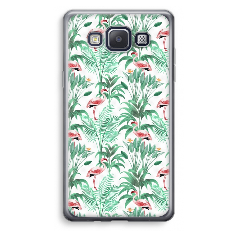 Samsung Galaxy A3 2015 Transparant Hoesje Soft Flamingo Bladeren samsung kopen in de aanbieding