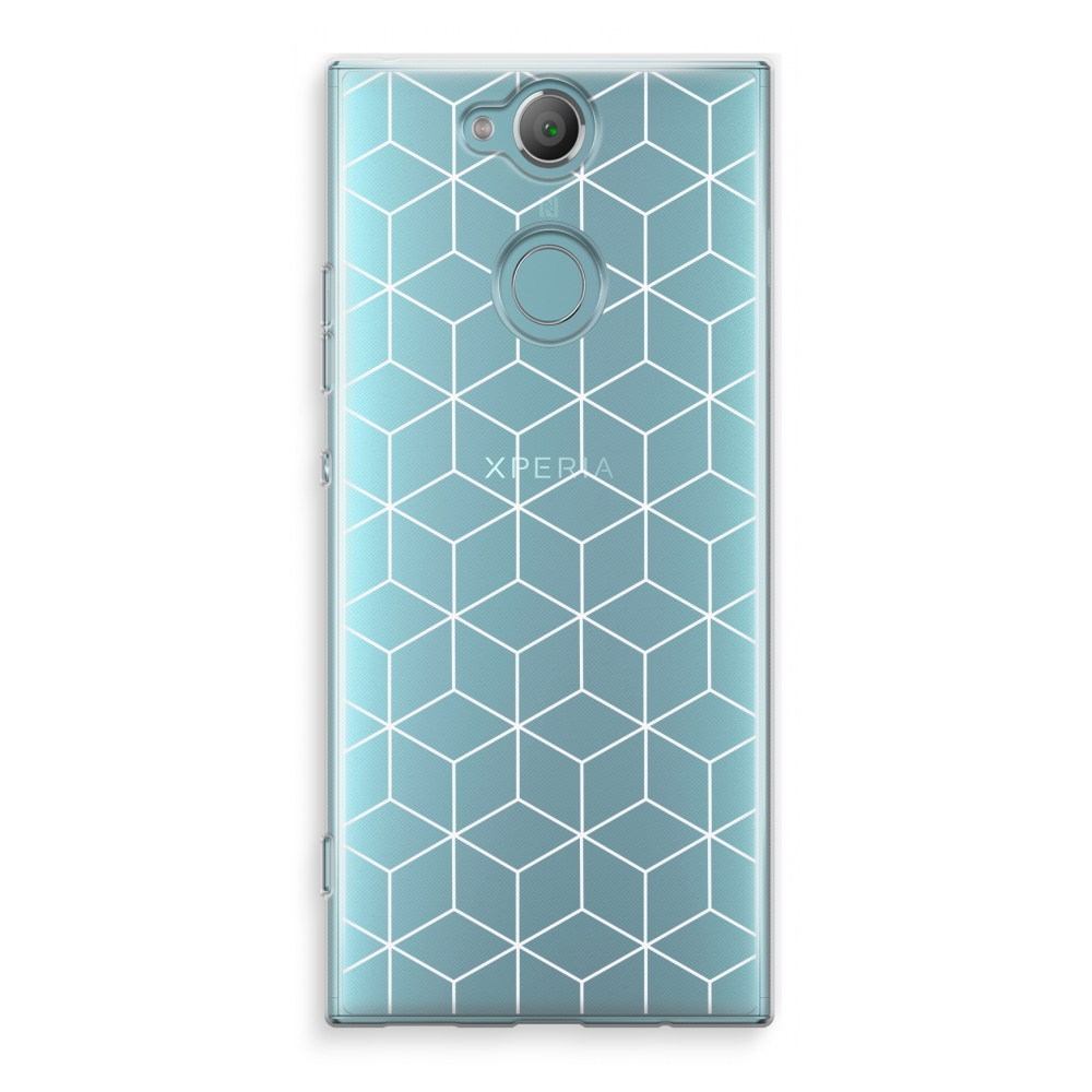 Sony Xperia Xa2 Transparant Hoesje Soft Zwart Witte Kubussen sony kopen in de aanbieding