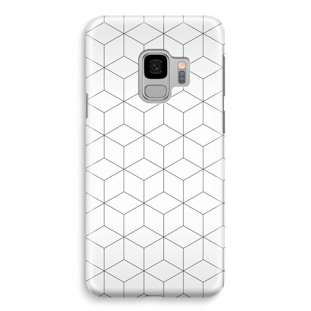 Samsung Galaxy S9 Volledig Geprint Hoesje Hard Glossy Zwart Witte Kubussen samsung kopen in de aanbieding