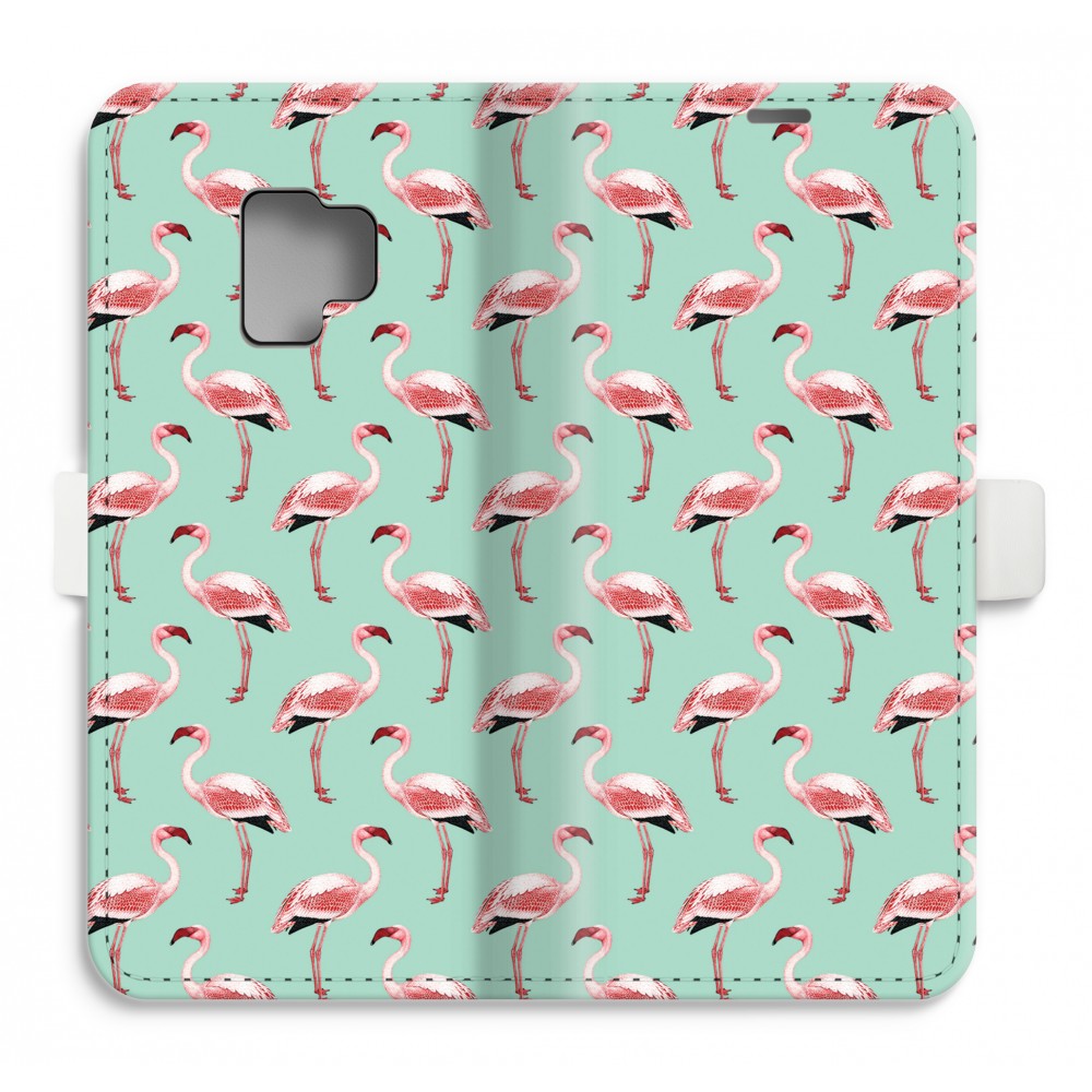 Samsung Galaxy S9 Volledig Geprint Flip Hoesje Flamingoprint Groen samsung kopen in de aanbieding