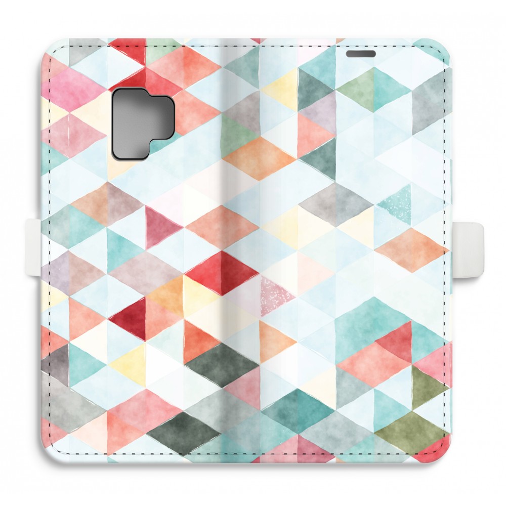 Samsung Galaxy S9 Volledig Geprint Flip Hoesje Gekleurde Driehoekjes Pastel samsung kopen in de aanbieding