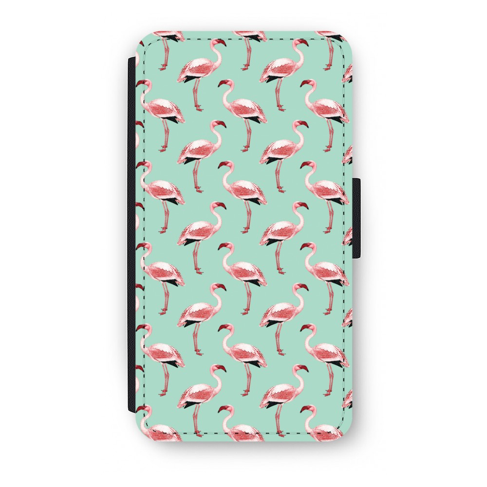 Samsung S5 Mini Flip Hoesje Flamingoprint Groen samsung kopen in de aanbieding