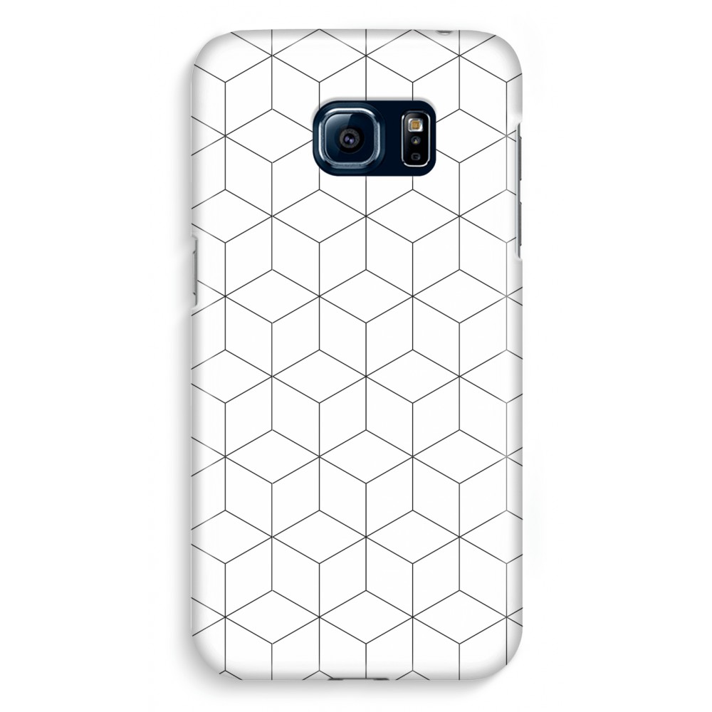 Samsung S6 Volledig Geprint Hoesje Hard Glossy Zwart Witte Kubussen samsung kopen in de aanbieding