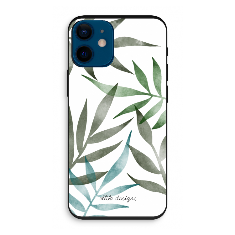 Tropical watercolor leaves: iPhone 12 mini Biologisch afbreekbaar hoesje